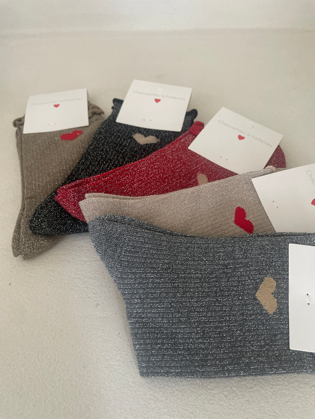Chaussettes à paillettes - détail coeur