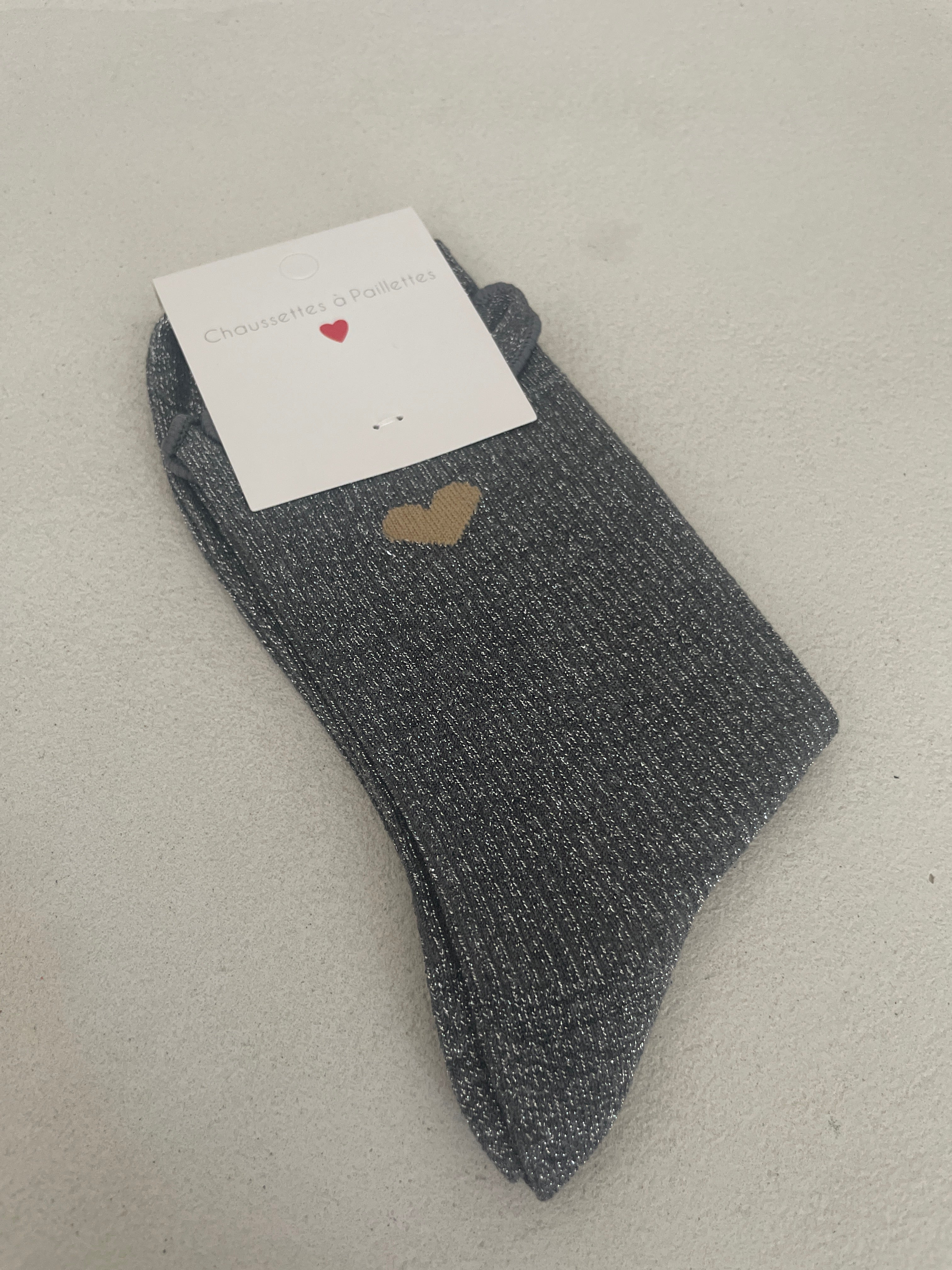 Chaussettes à paillettes - détail coeur