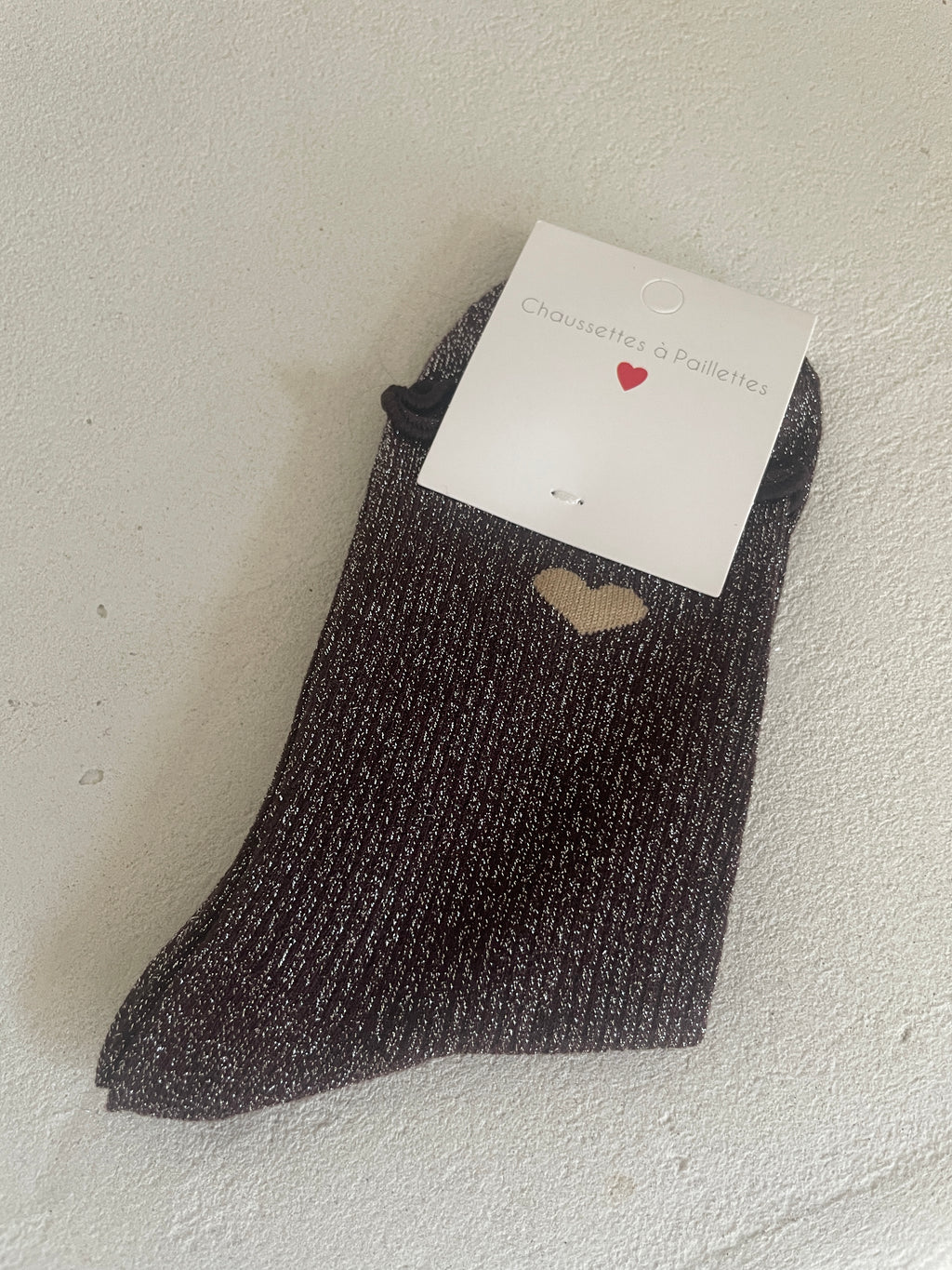 Chaussettes à paillettes - détail coeur