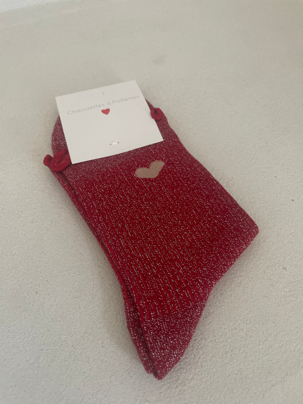 Chaussettes à paillettes - détail coeur